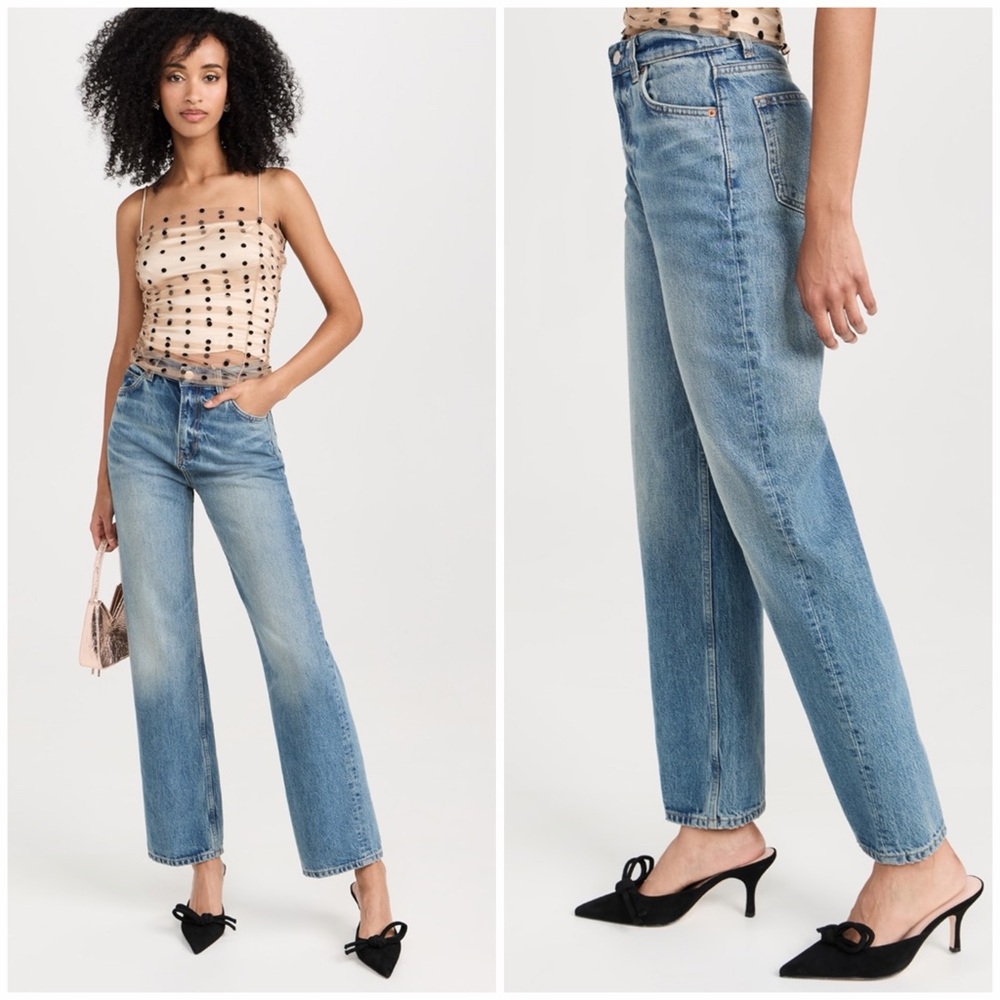 REFORMATION JEANS ABBY HIGH RISE STRAIGHT RIGID DENIM BLUE GALWAY Sz 31 NWT - Picture 1 of 12